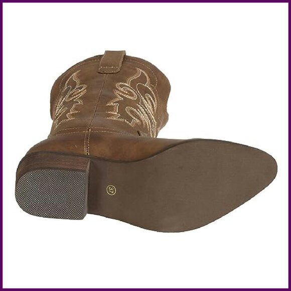 Women's Western Cowgirl Boots Mid Wide Calf Pointed Toe Riding Country - Picture 7 of 8